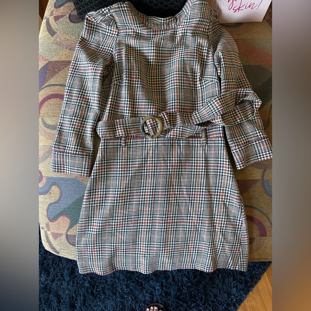 Plaid Belted Midi Dress - Neutral Plaid